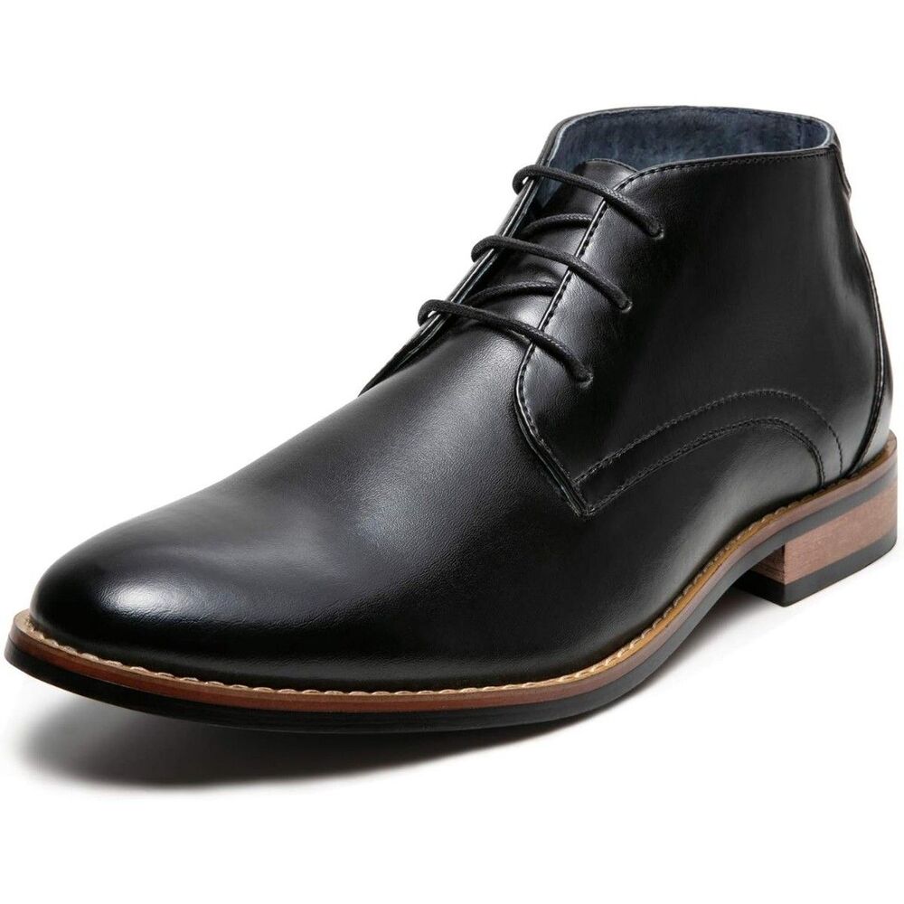 Zriang Mens Black Leather Round Toe Lace-Up Ankle Chukka Boots Size 8 Damaged